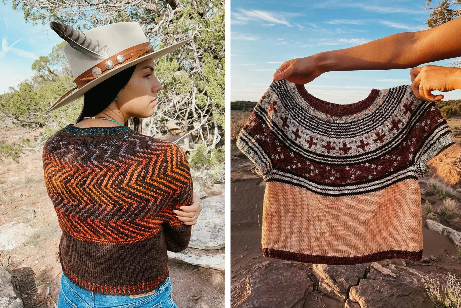 Native Knitter Jennifer Berg models her Navajo inspired designs