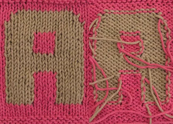 The front and back of an intarsia letter A