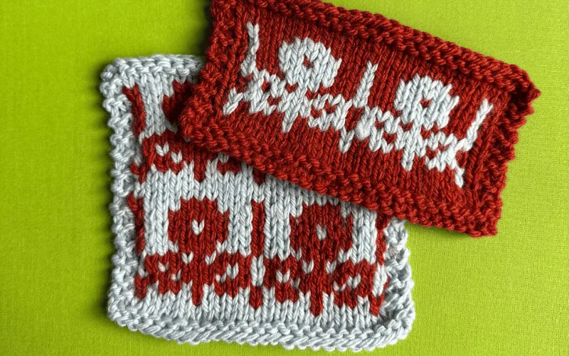 Two stranded colorwork swatches knit flat