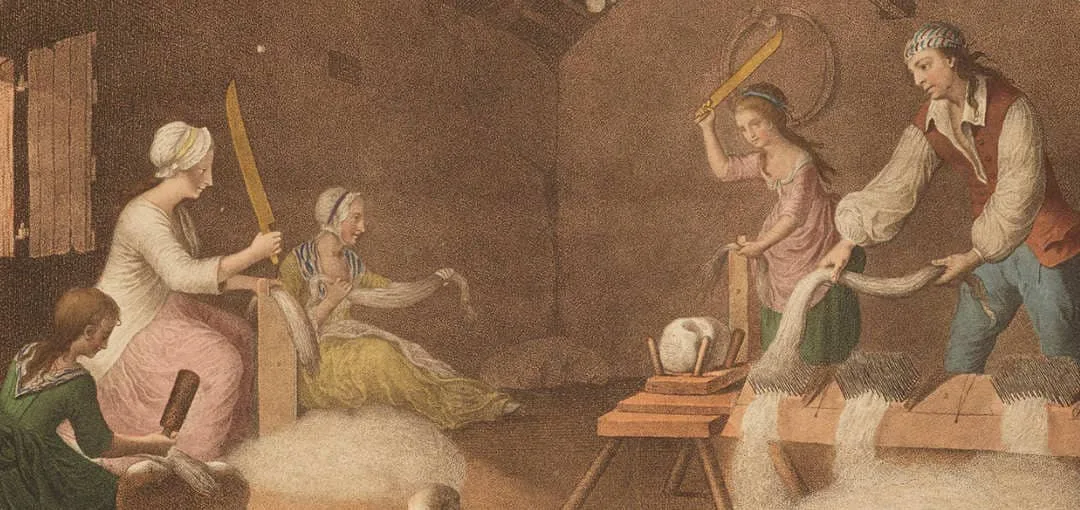 A depiction of the linen making process from 1783