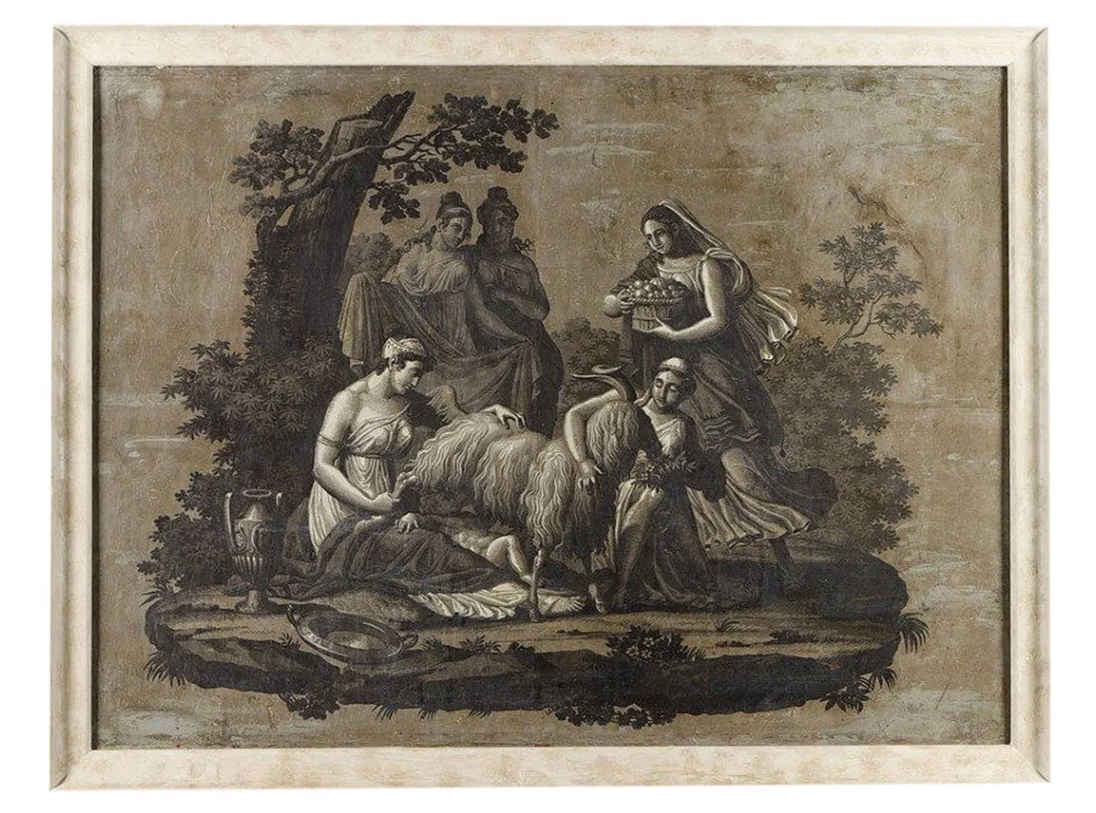 Zeus being fed by the goat Amathée (depicted as an Angora goat. circa 1800s)