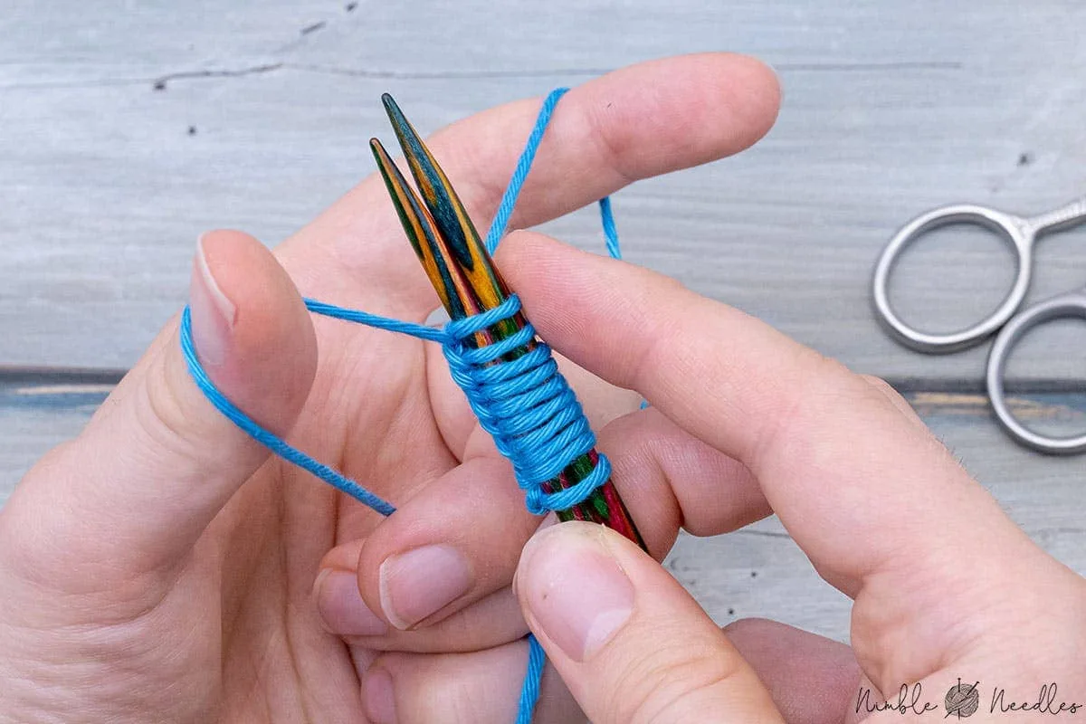 Using two needles helps prevent tight stitches (image via Nimble Needles)