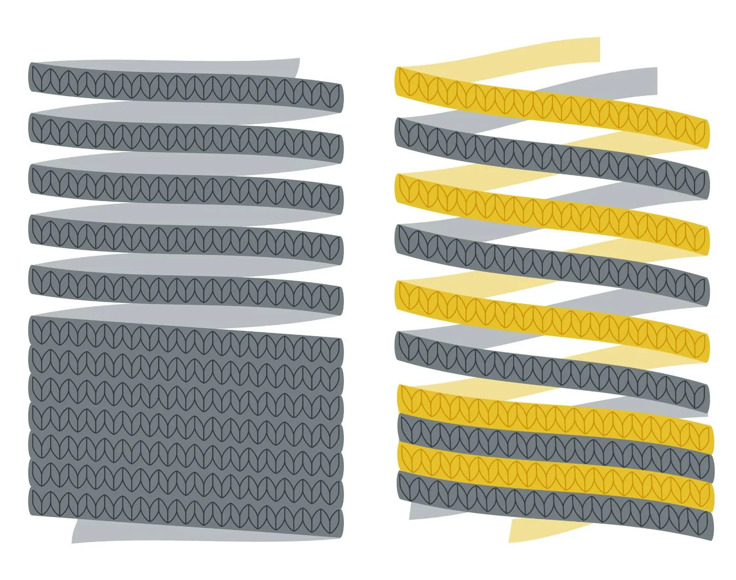 Stripes knit in the round are actually one continuous line (Illustration via Mimi Codd)